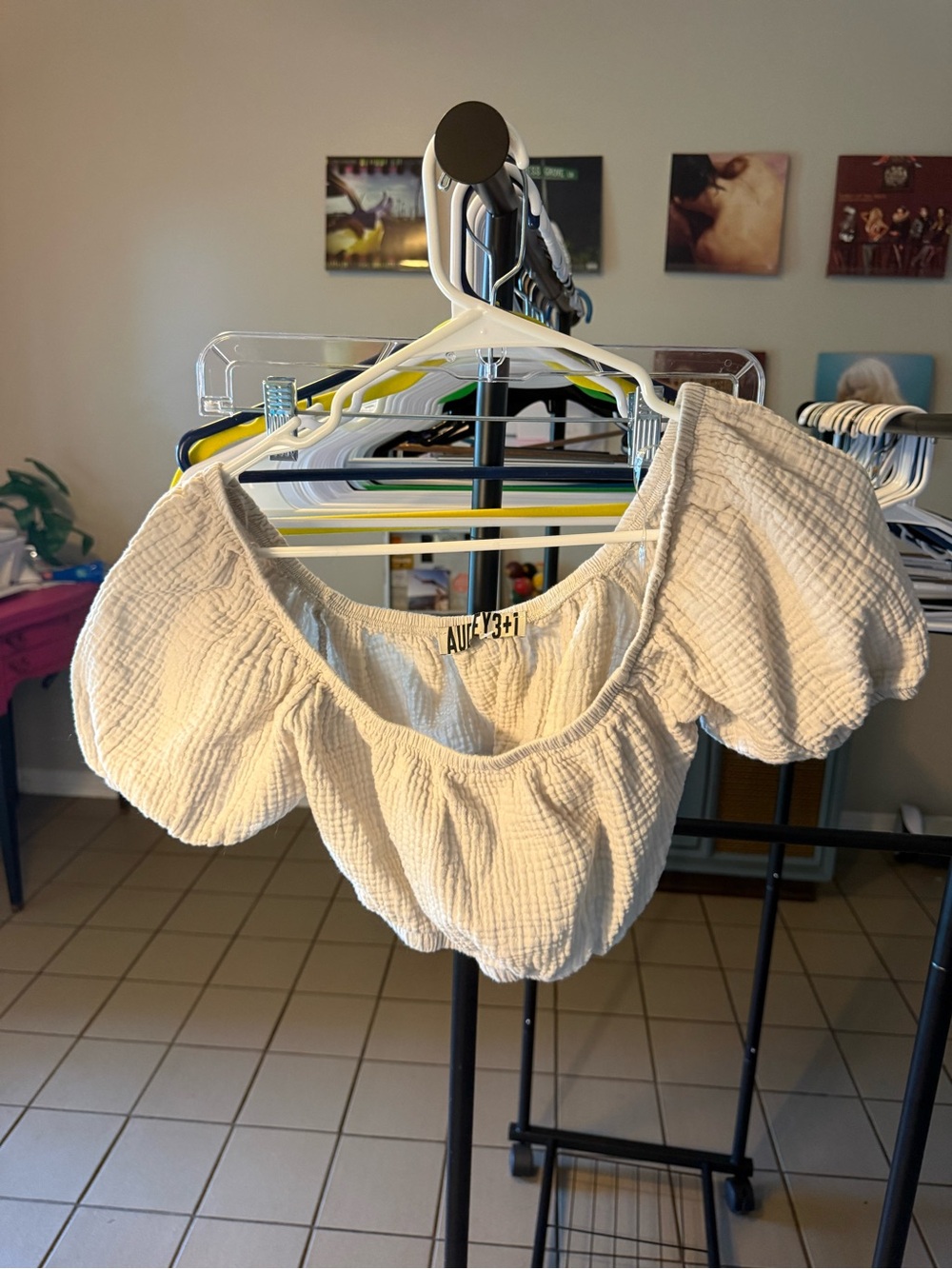 Audrey 3+1 Cream Puff Sleeve Crop Top